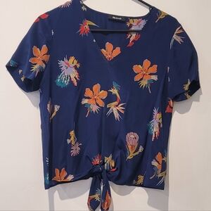 Madewell Floral Silk Navy Top